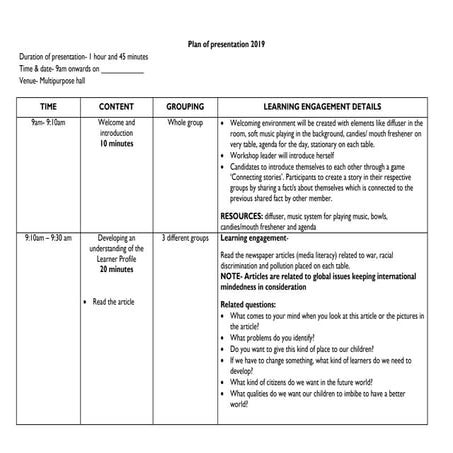 Iben plan of presentation workshopleader_march 2019