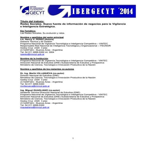 Redes Sociales. Nueva fuente de información de negocios para la Vigilancia e ...