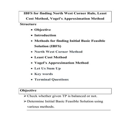 Determine Initial Basic Feasible Solution using various methods
