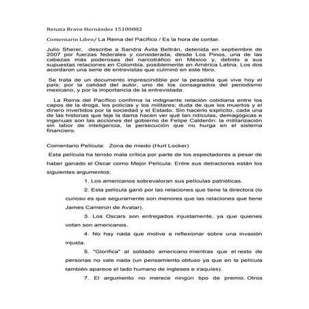 Comentario Libro/ La Reina del Pacífico / Es la hora de contar.