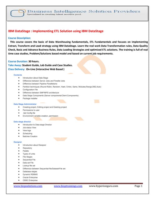 Ibm data stage  implementing etl solution using ibm datastage