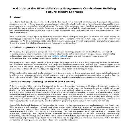 A Guide to the IB Middle Years Programme Curriculum: Building Future-Ready Learners