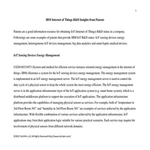 IBM Internet of Things R&D Insights from Patents