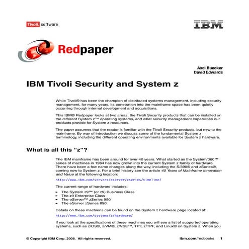 Ibm tivoli security and system z redp4355