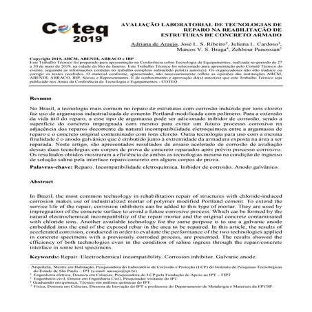 AVALIAÇÃO LABORATORIAL DE TECNOLOGIAS DE REPARO NA REABILITAÇÃO DE  ESTRUTURA...