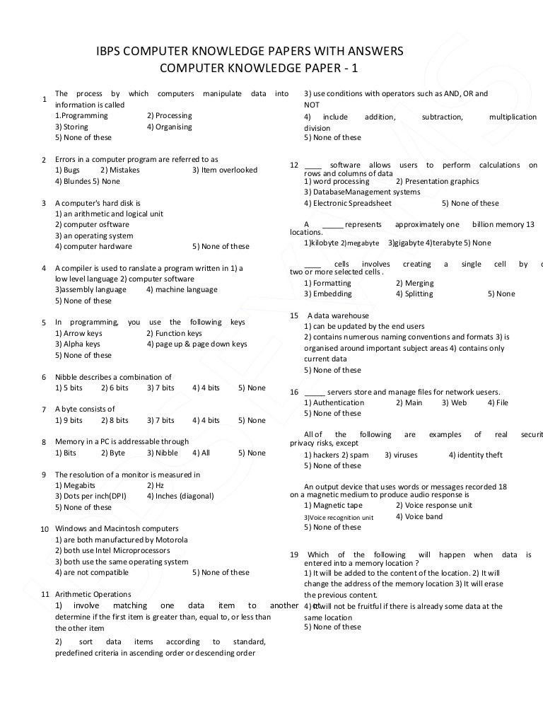 ibps computer knowledge papers with answers security guard exam answer sheet