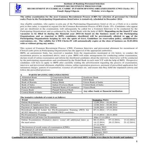 IBPS Notification for CWE Clerical Examination 2014
