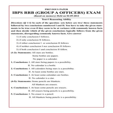 IBPS RRB Group 1 Officers Previous Year question Paper