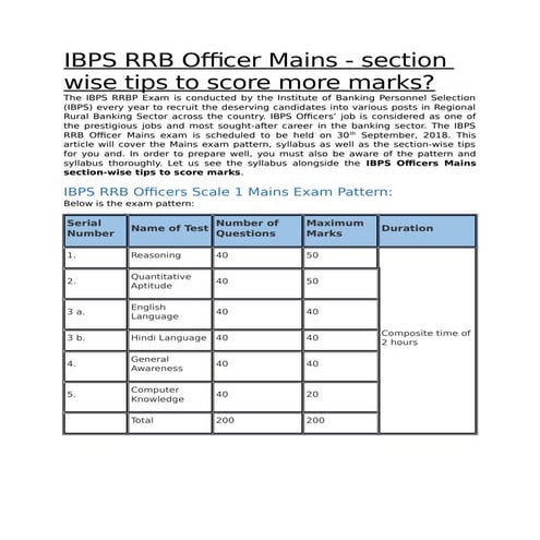 IBPS RRB Officer mains section-wise preparation tips