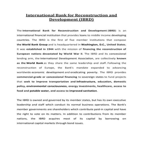 International Bank for Reconstruction and Development (IBRD)