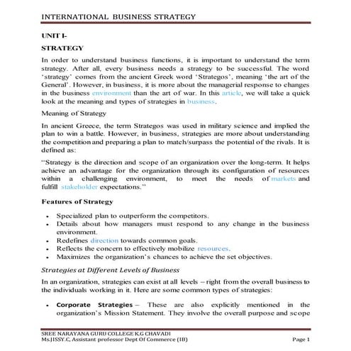International Business Strategy Material as per  Bharathiar University Syllabus base 