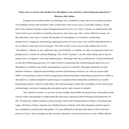IB TOK Essay May 2019 - Nurturing Contrasting Perspectives To Assure ...