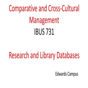 International Business: Comparative Cross-Cultural Management