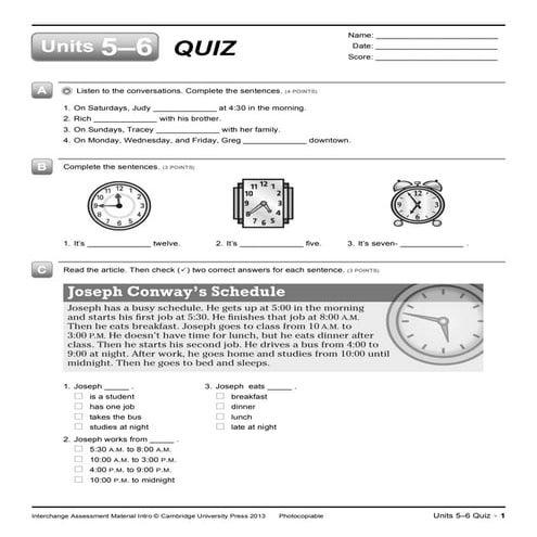 interchange intro Achievement Test Units 5 & 6