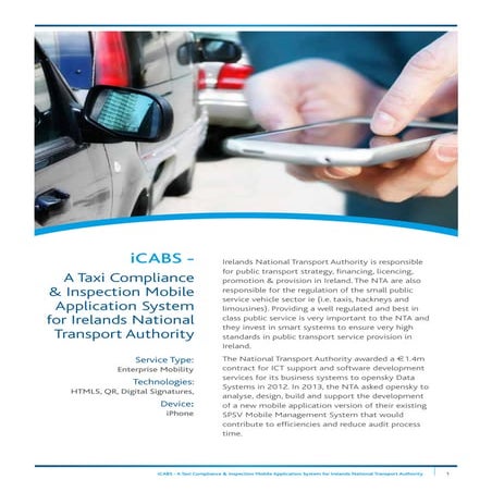 Icabs - a taxi compliance & inspection mobile application system for irelands...