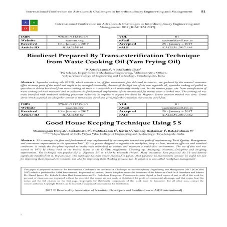 Biodiesel Prepared By Trans-esterification Technique from Waste Cooking Oil (...