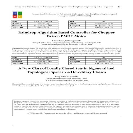 Raindrop Algorithm Based Controller for Chopper Driven PMDC Motor