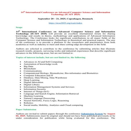 Call For Submissions-14th International Conference on Advanced Computer ...
