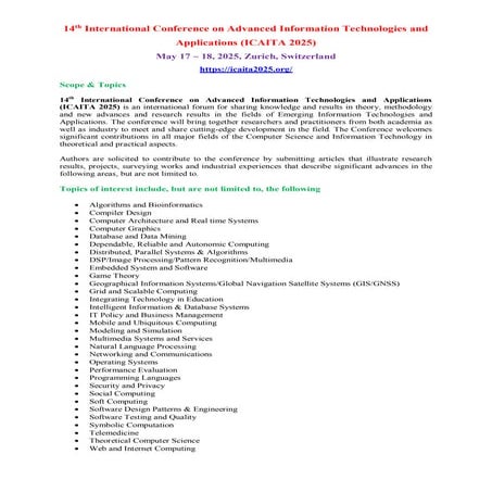 14th International Conference on Advanced Information Technologies and Applications (ICAITA 2025)