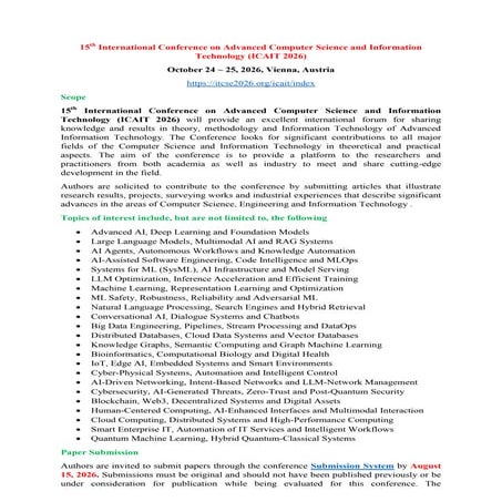CFP : 15th International Conference on Advanced Computer Science and ...