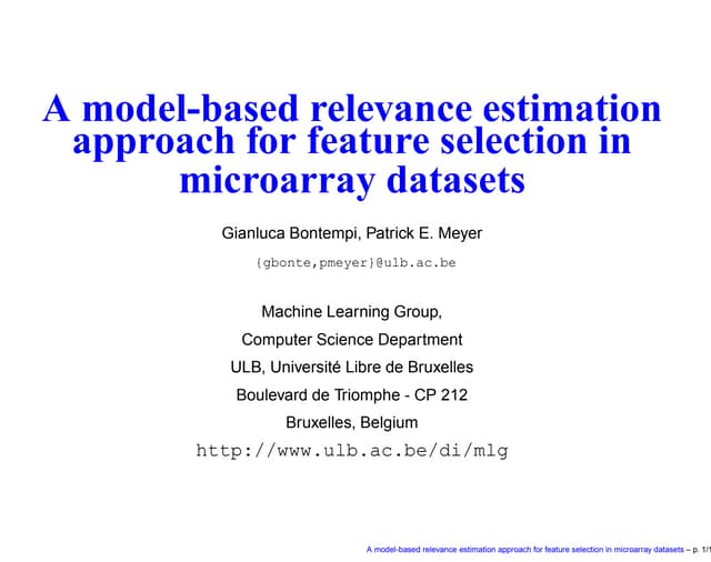 A model-based relevance estimation approach for feature selection in microarr...