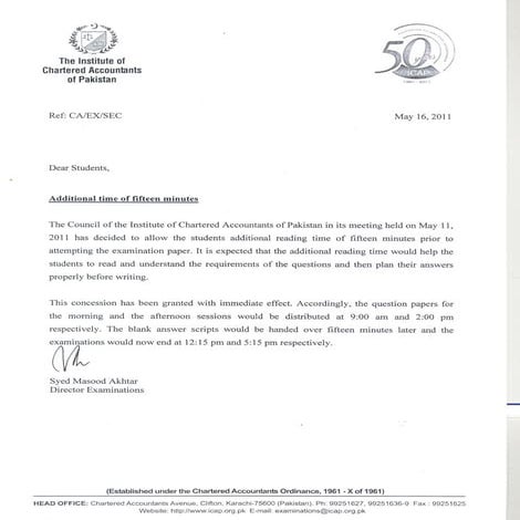 ICAP exceeds 15 minutes to read question paper