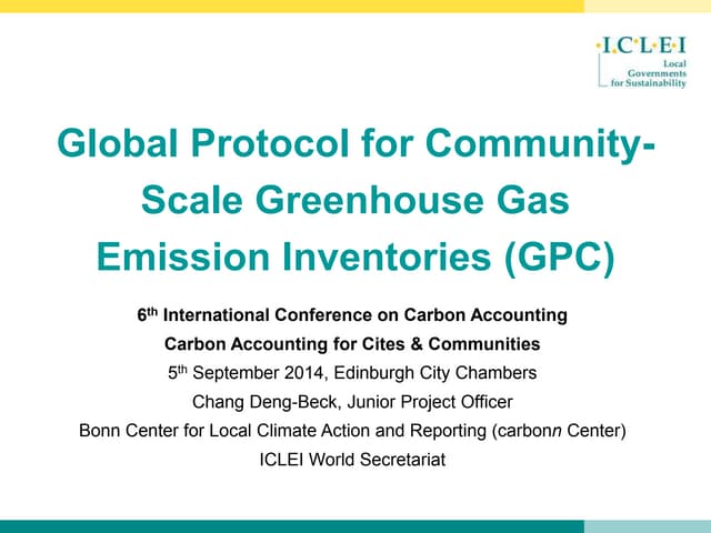 Global Protocol for Community-Scale Greenhouse Gas Emission Inventories | Chang Deng-Beck