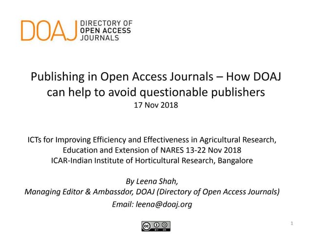 Publishing in Open Access Journals – How DOAJ can help to avoid questionable ...