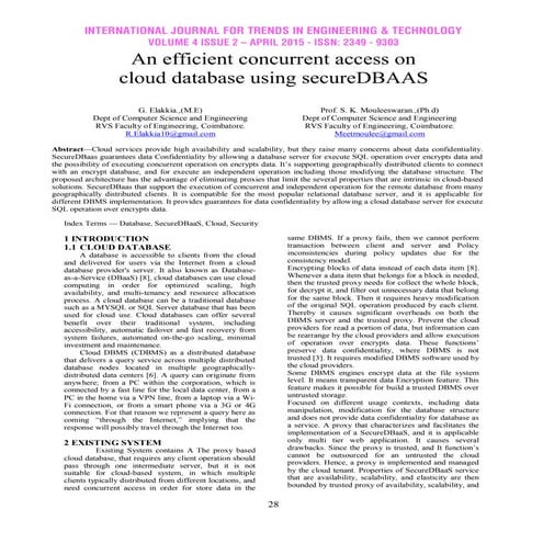 An efficient concurrent access on cloud database using secureDBAAS | PDF
