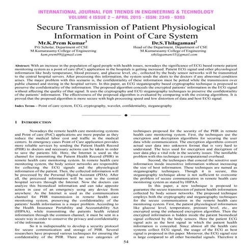 Secure Transmission of Patient Physiological Information in Point of Care System