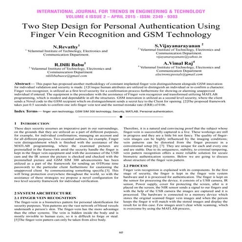 Two Step Design for Personal Authentication Using Finger Vein Recognition and...