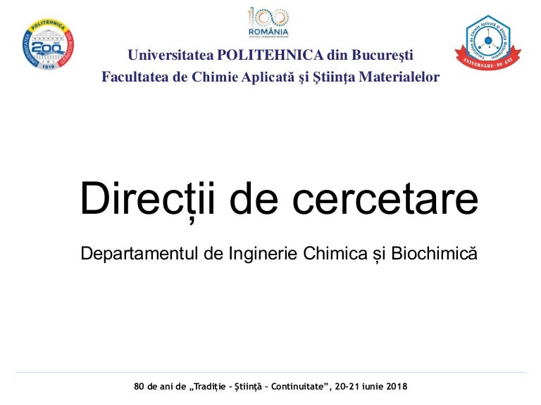 Directii De Cercetare Departamentul De Inginerie Chimica Si Biochim