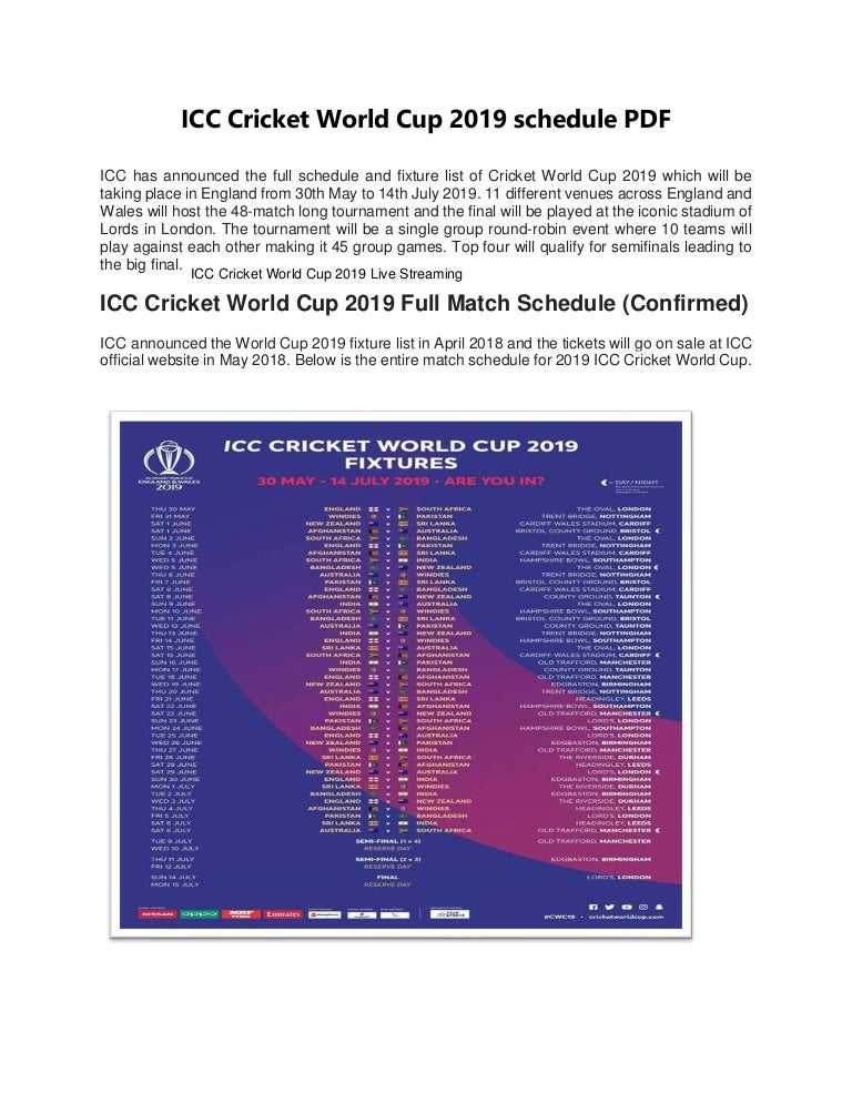 Icc Cricket World Cup 2019 Schedule Pdf 1 1