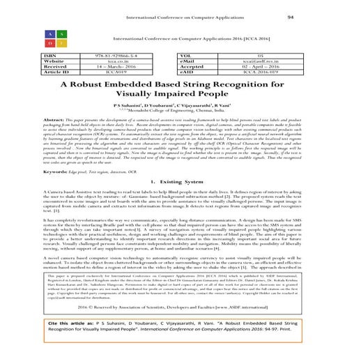 A Robust Embedded Based String Recognition for Visually Impaired People