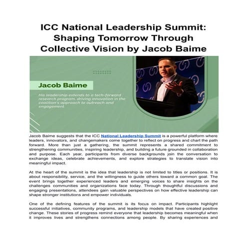 ICC National Leadership Summit Shaping Tomorrow Through Collective ...