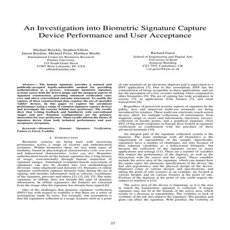 An Investigation into Biometric Signature Capture Device Performance and User...