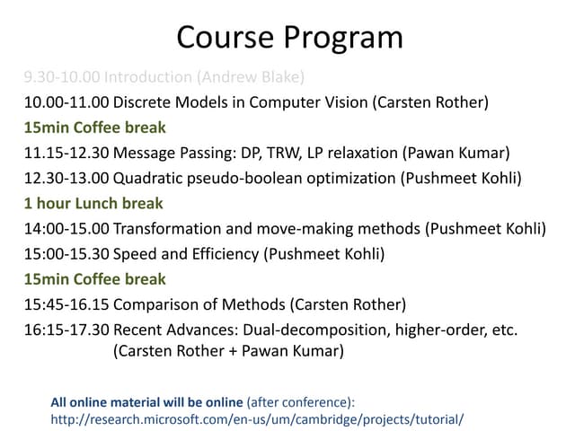 Discrete Models in Computer Vision