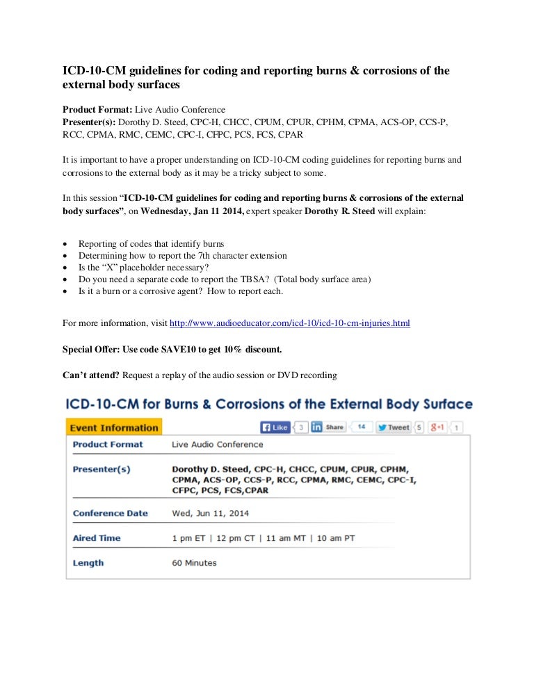 ICD10CM guidelines for coding and reporting burns & corrosions