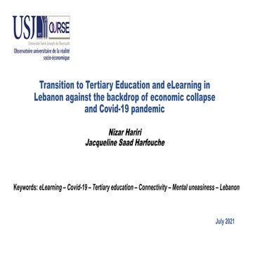 Transition to Tertiary Education and eLearning in Lebanon against the backdro...