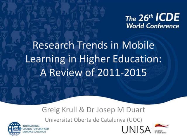 Research Trends in Mobile Learning in Higher Education: A Review of 2011-2015