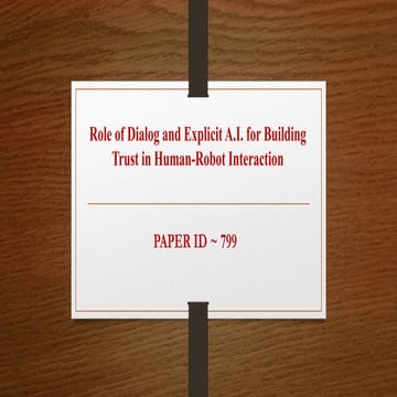 Role of Dialog and Explicit A.I. for Building Trust in Human-Robot Interaction