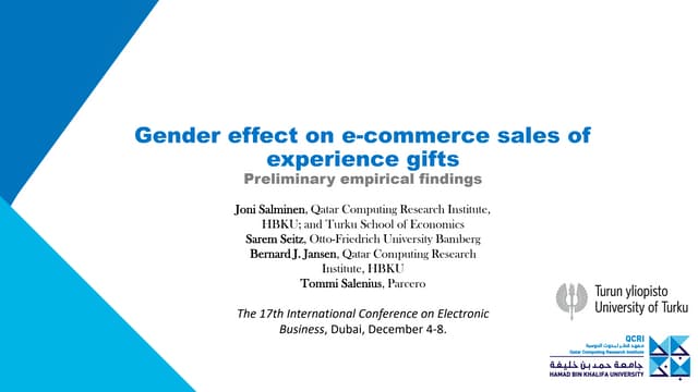 Gender effect on e-commerce sales of experience gifts: Preliminary empirical ...
