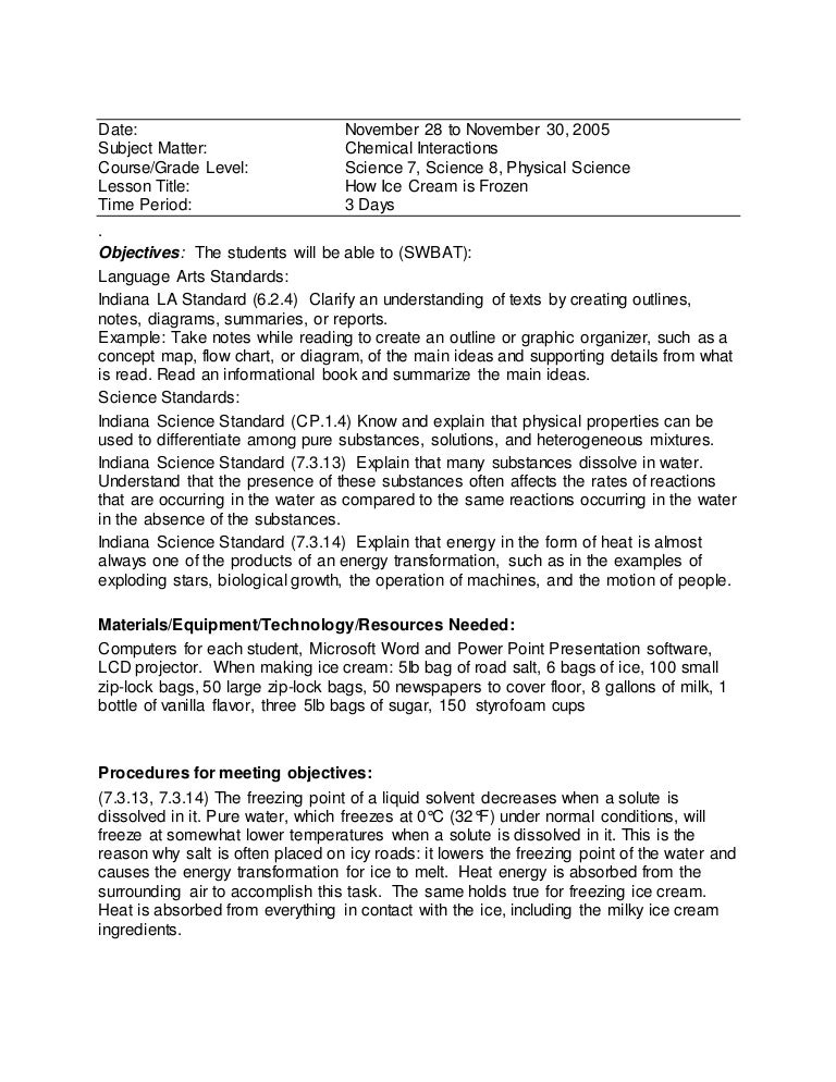 Ice cream lesson plans