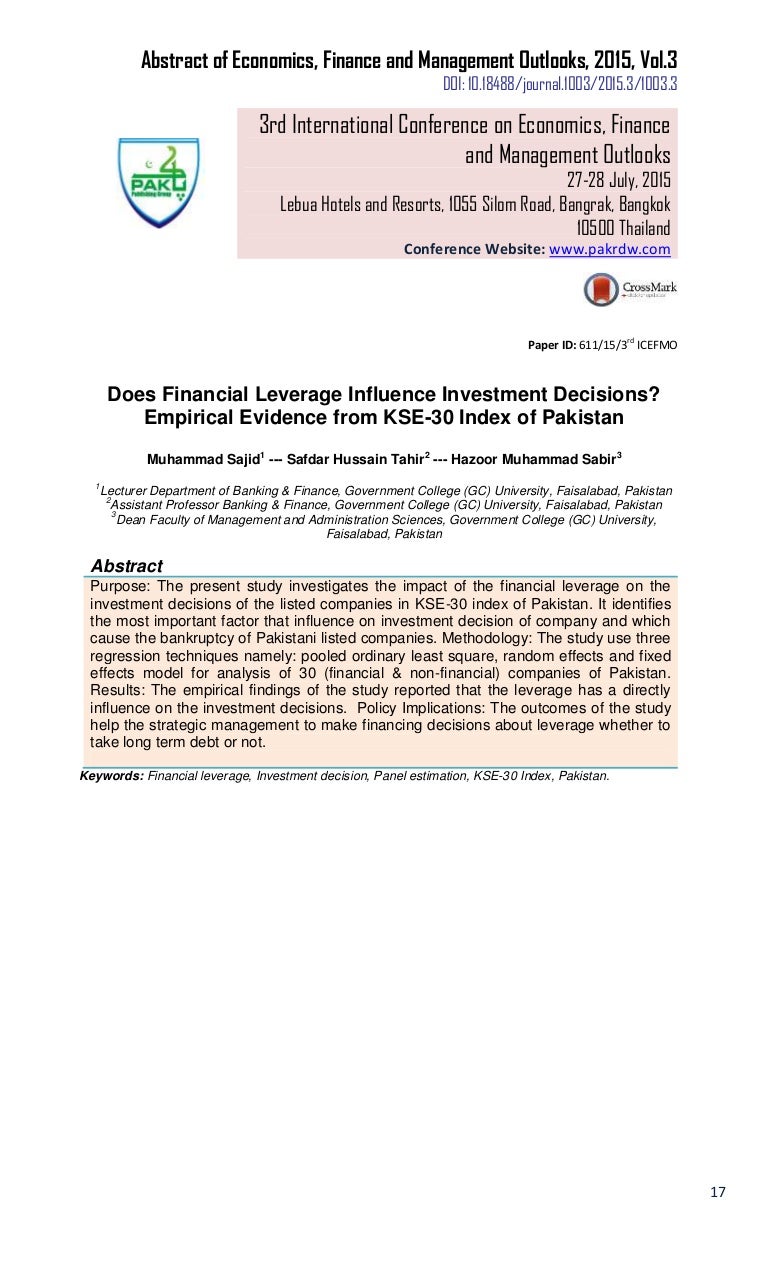 Does Financial Leverage Influence Investment Decisions Empirical Evi