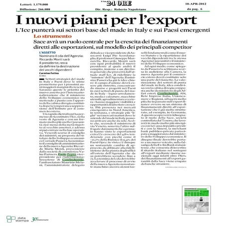ICE i nuovi piani per l'export