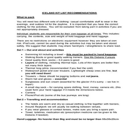 Iceland kit list recommendations