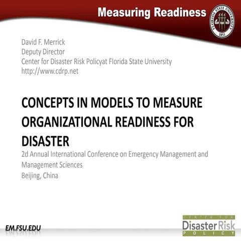 Concepts on Models to Measure Organizational Readiness for Disaster | PPTX