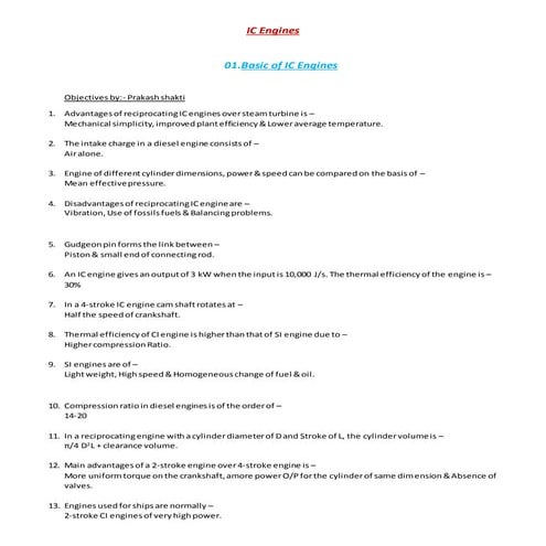 Objective of Ic engines
