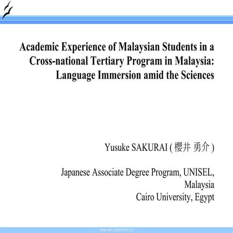 Academic Experience of Malaysian Students in a Cross-national Tertiary Progra...