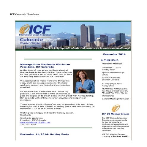  ICF Colorado December 2014 Newsletter